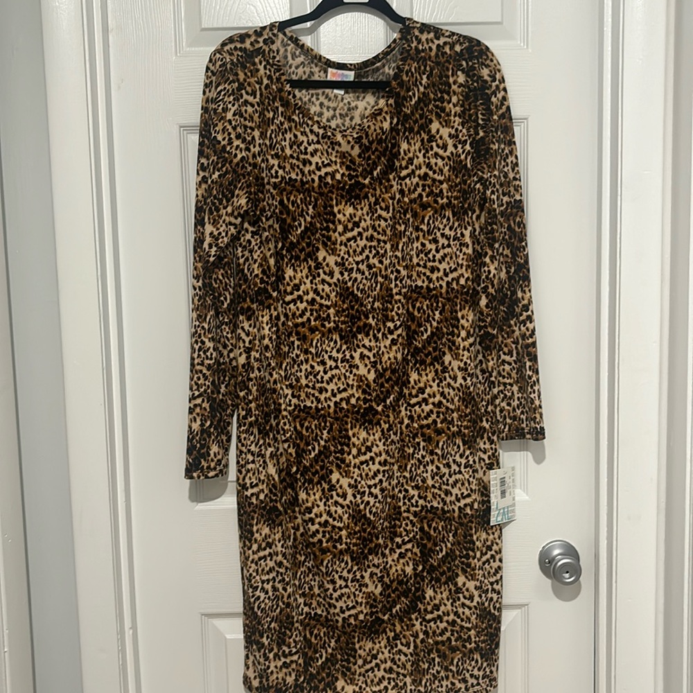 This is a leopard print  long sleeves lularoe dress